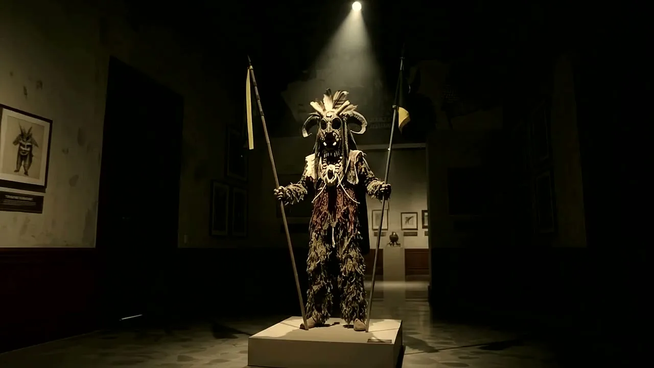 A Cachacero costume with lances on a pedestal